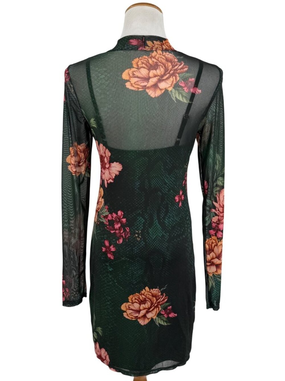 Guess Green Floral Mesh Rhinestone Bodycon Mini Dress | Sirencore Whimsigoth Y2K - Picture 5 of 16
